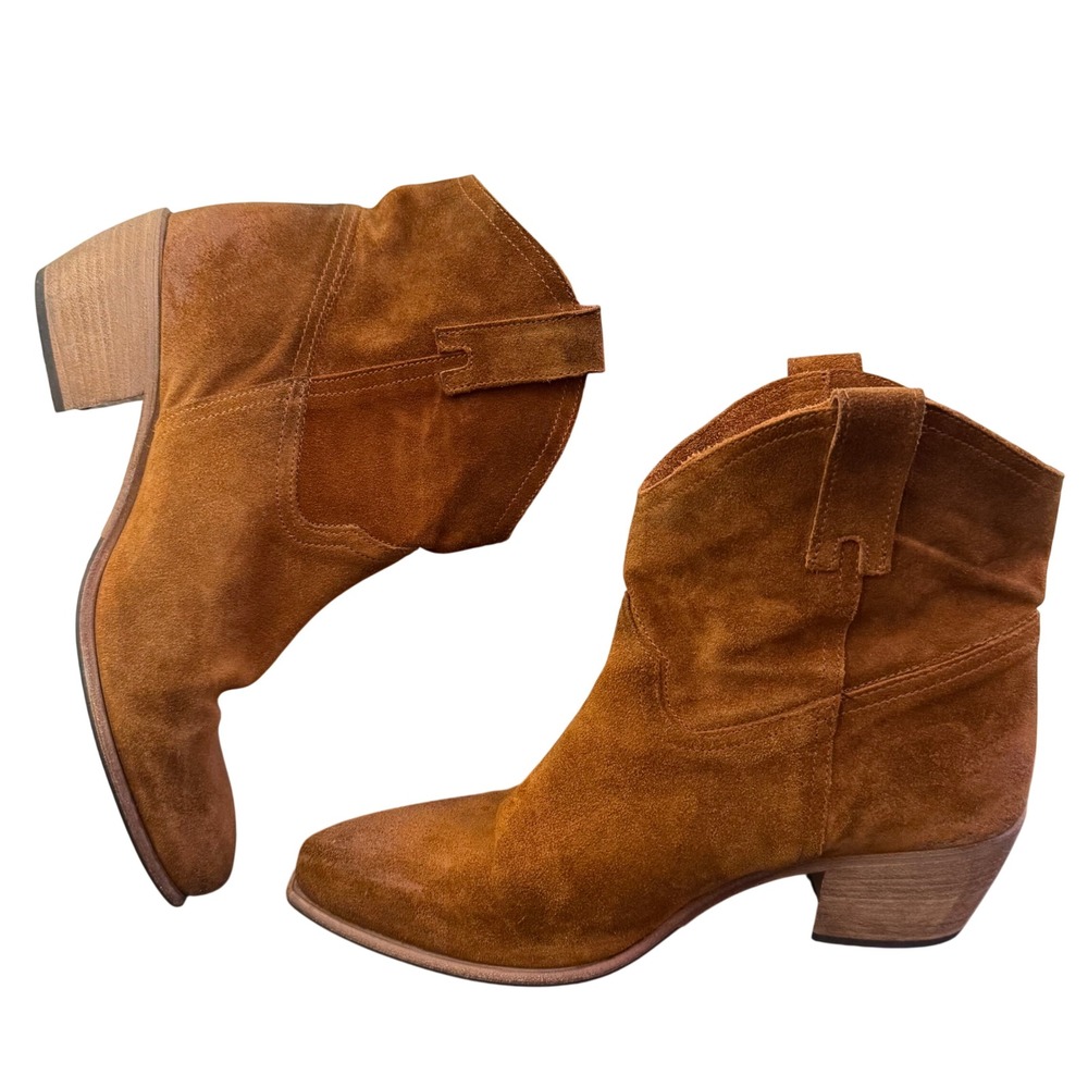 Benheart Italy Suede Western‎ Cowboy Ankle Boots Brown Size 39 US 8.5 Vibram